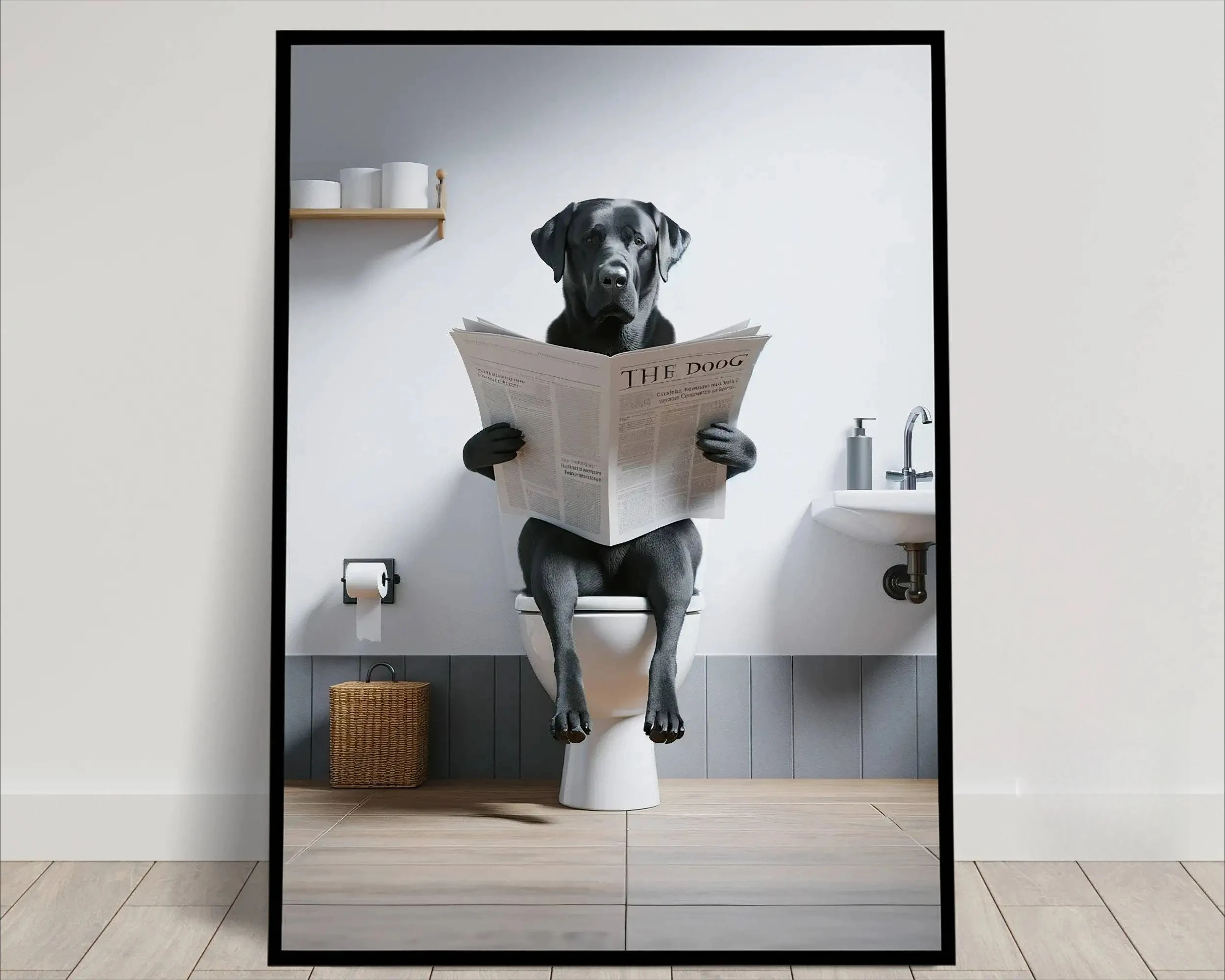 Black Dog Bathroom Print