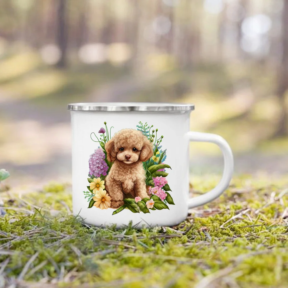 Curly Puppy Floral Mug
