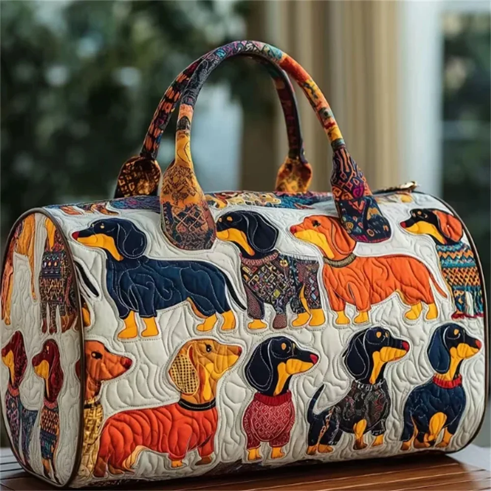 Dachshund Patterned Crowd Duffle Bag