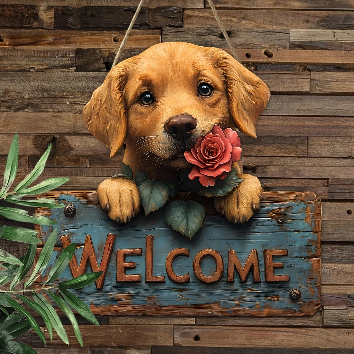 Golden Retriever Welcome Sign
