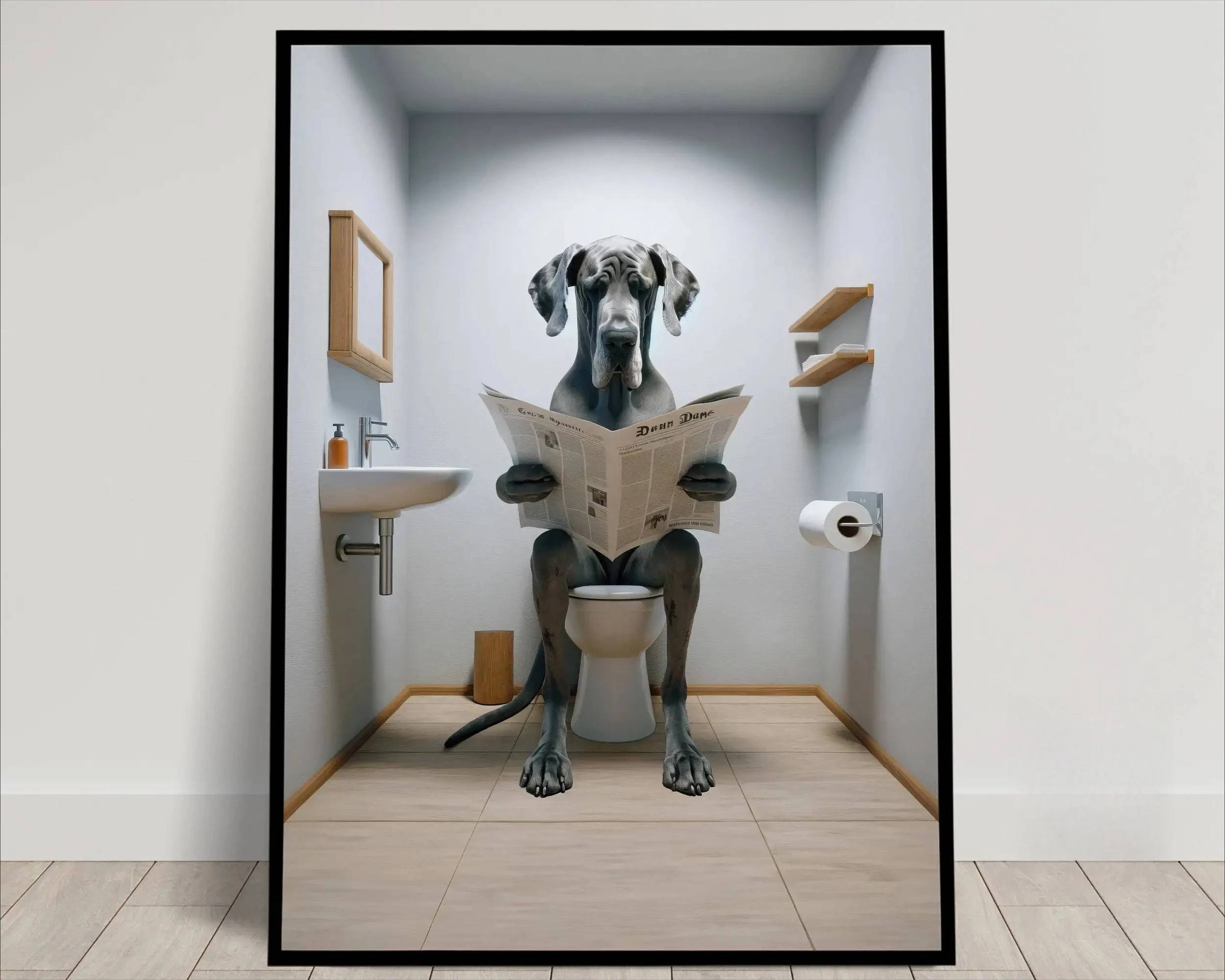 Tall Spotted Dog Bathroom Print