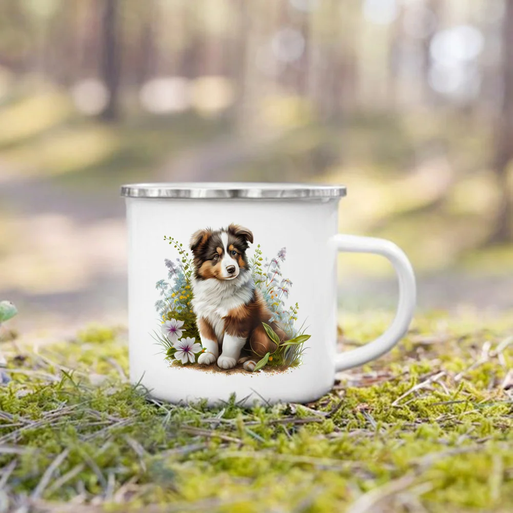 Tricolor Puppy Floral Mug